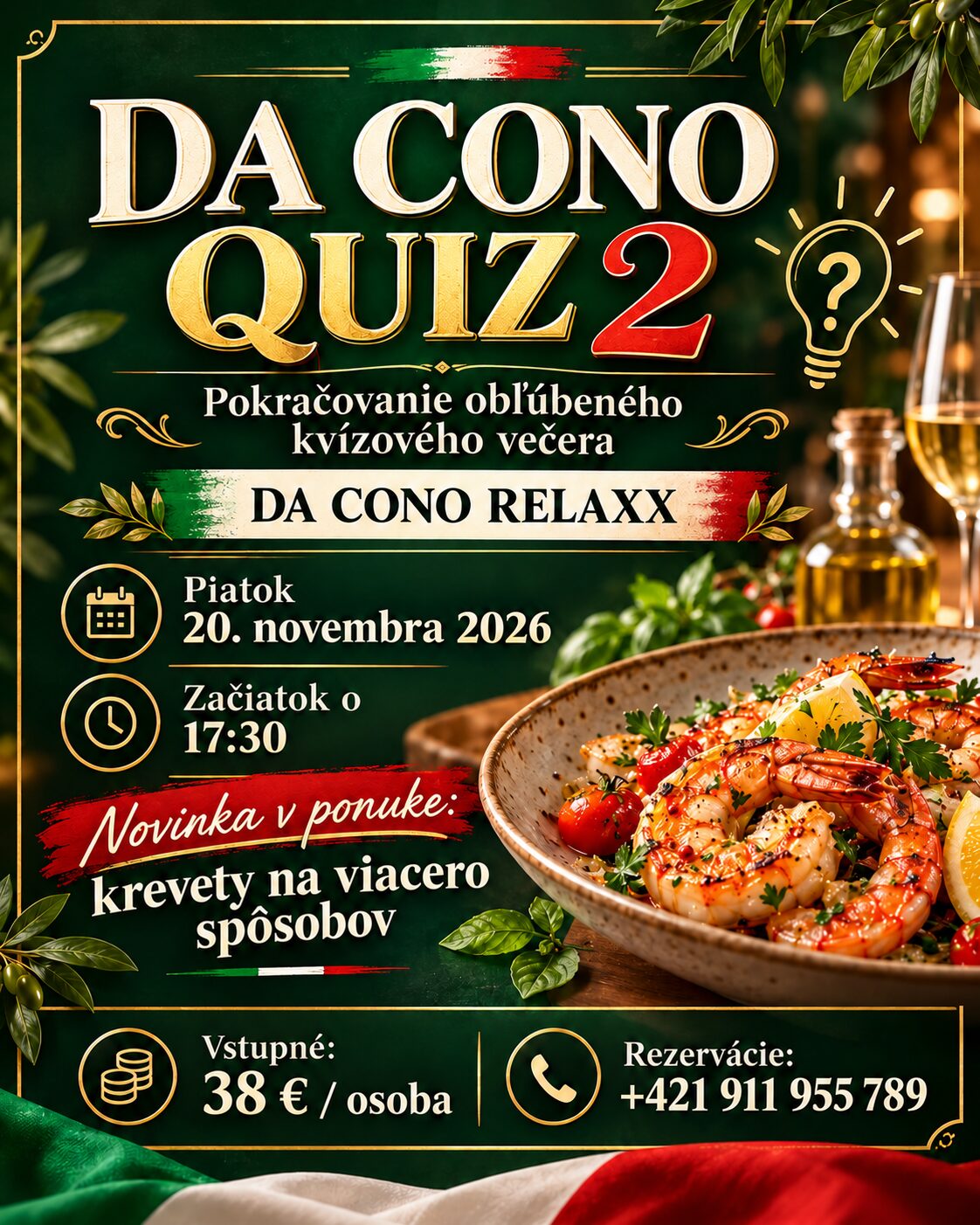 Pozvánka na Da Cono Quiz 2 v Relaxx 20. novembra 2026