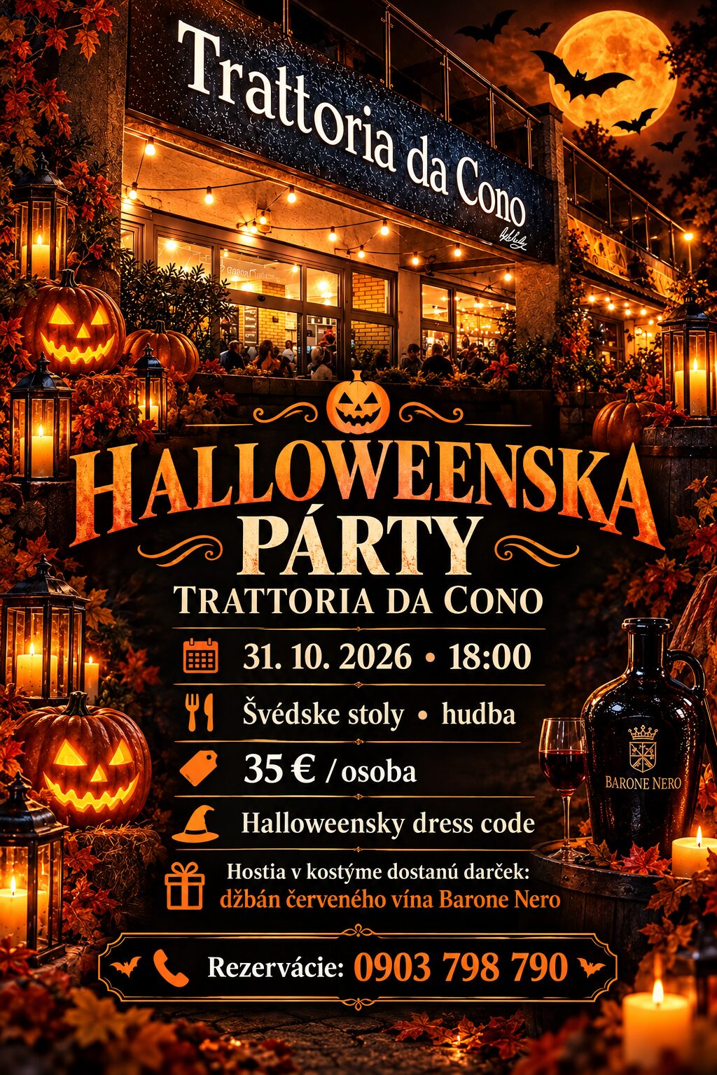 Pozvánka na Halloweensku párty v Trattoria da Cono BA 31. októbra 2026